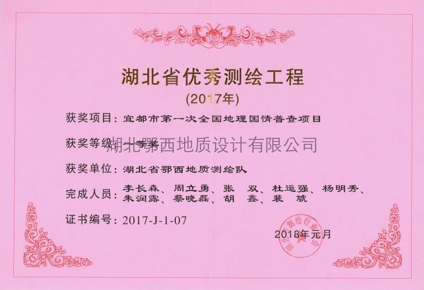 第一(yī)次全國(guó)地(dì)理(lǐ)國(guó)情普查一(yī)等獎